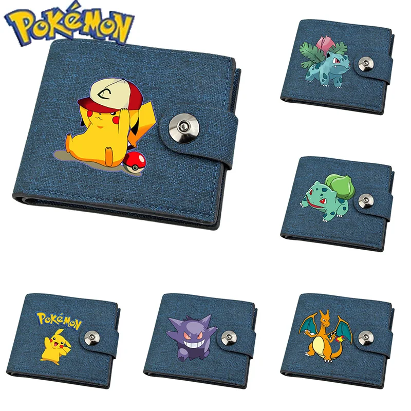 

Pokemon Pikachu Coin Purse Cartoon Anime Printing Gengar Canvas Snap Button Short Wallet Card Holder Money Clips Boys Girls Gift