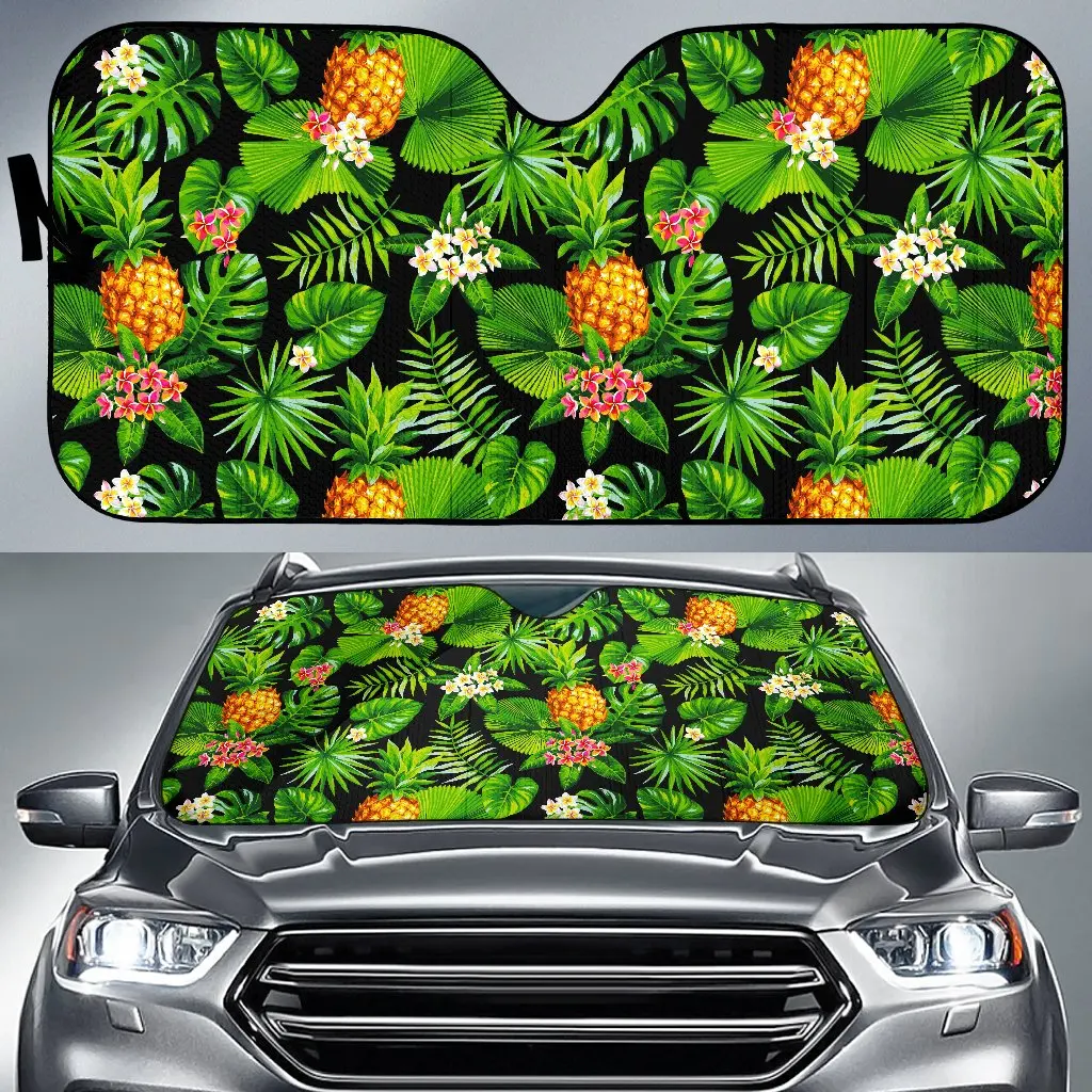 

Black Hawaiian Pineapple Pattern Print Car Sun Shade