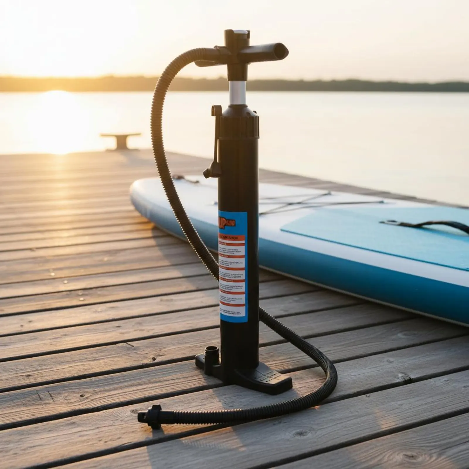 Фото Ручной насос двойного действия 27,5 PSI для SUP-досок, портативный, черный, для озер и рек №2
