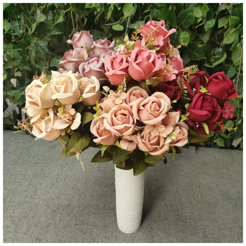 

Artificial Polish Rose Bouquet Simulation Silk Flower Wedding Bouquets Home Living Room Garden Party Fake Flowers Decoration