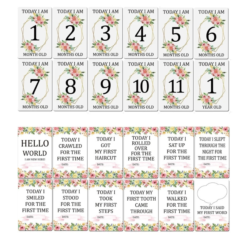

1-12 Months Baby Monthly Milestone Sticker Baby Photography Props Photo Stickers Flower Plants Photographic Props