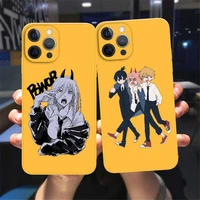 cute anime chainsaw man phone case for iphone 11 12 13 pro max x xr xsmax x 8 7 plus 13mini yellow liquid soft candy colors case