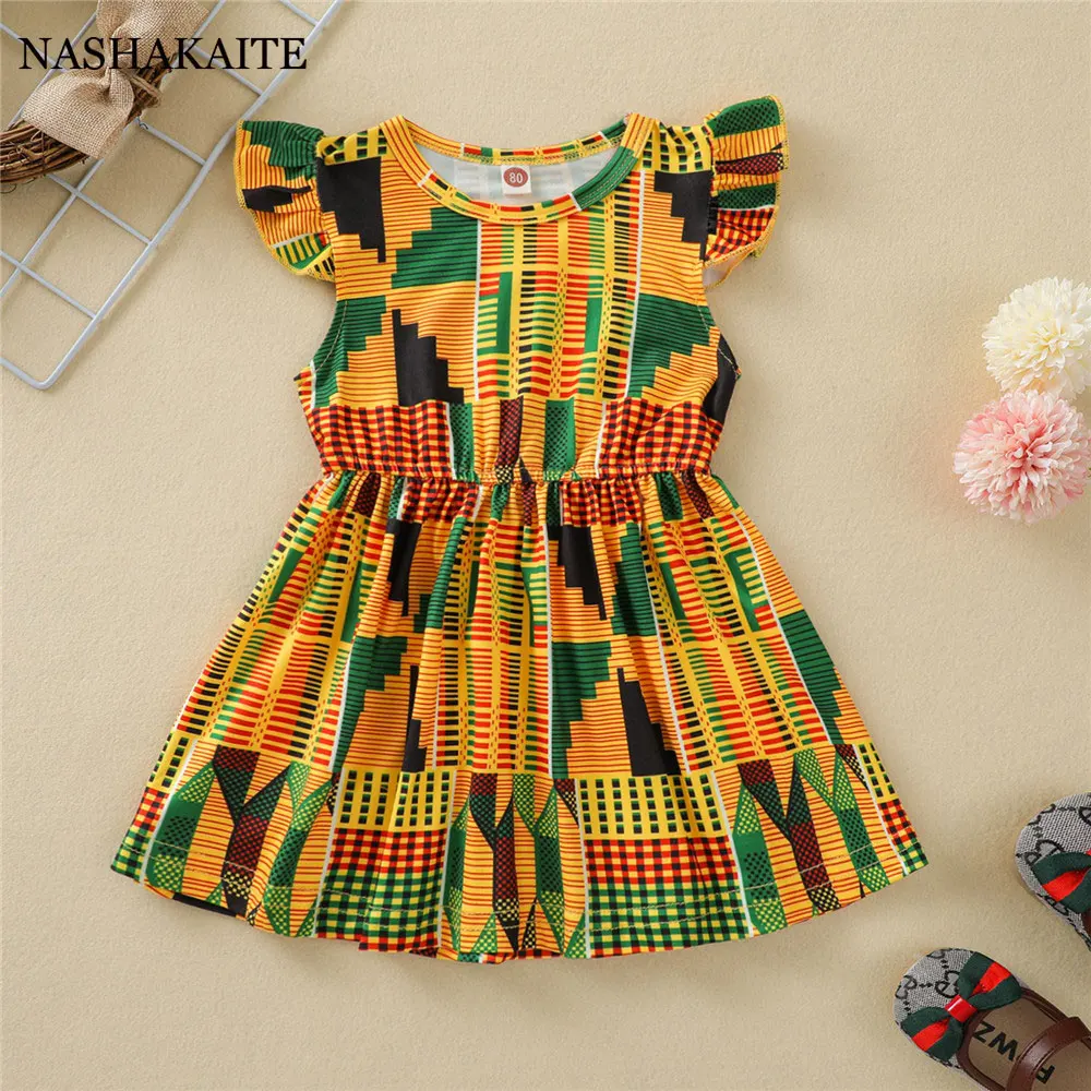 

NASHAKAITE Summer Baby Toddler Clothes African Bohemian Style Baby Dresses Geometry Printed Ruffle Sleeve Girls Princess Dress