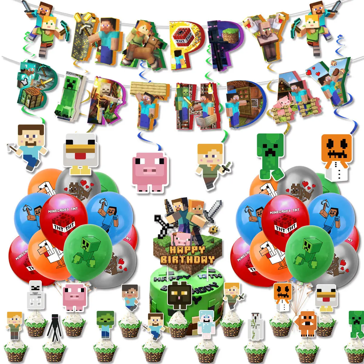 

MC пиксель, игровая версия, набор украшений, пиксель, флаг, вставка торта, воздушный шар, украшение на первый день рождения, девочка