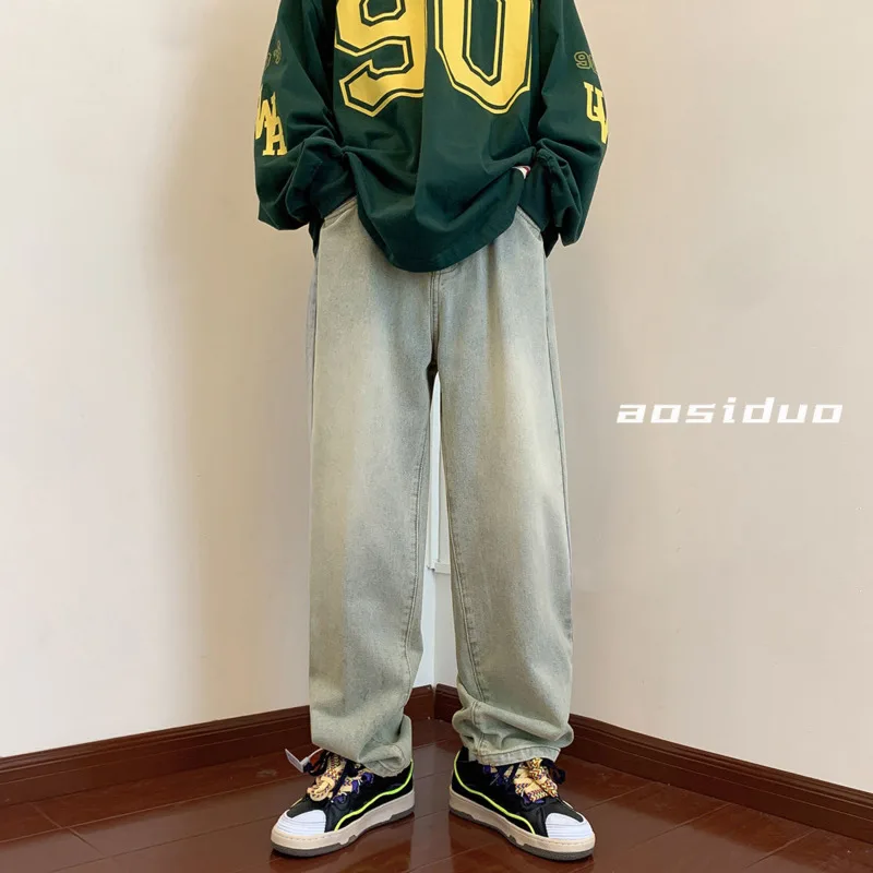 Autumn 4 Colors Baggy Jeans Men Fashion Harajuku Casual Straight Jeans Streetwear Hip Hop Loose Denim Pants Mens Trousers S-2XL