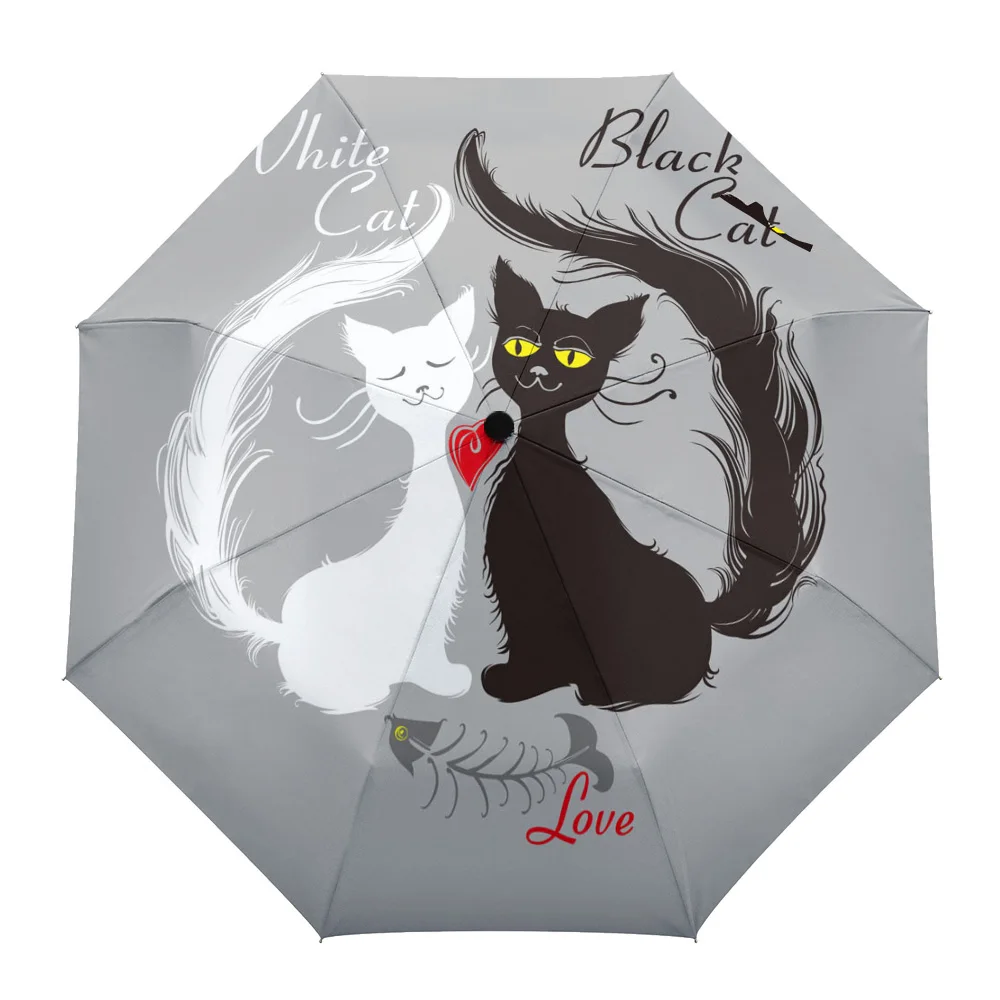 

Автоматический зонт с котом, складной уличный зонтик с кошачьими и рыбными костями, восемь нитей