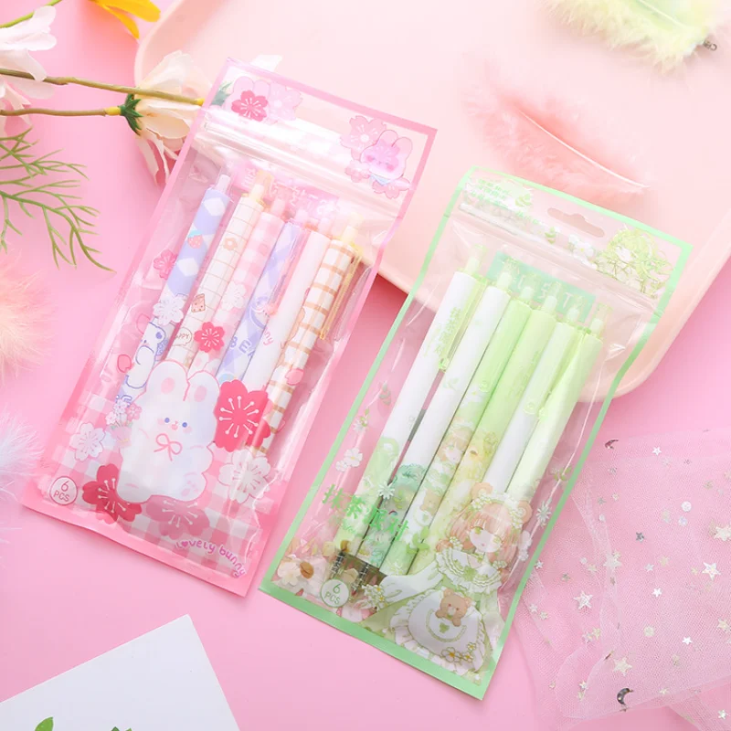 

6PCs/Set Matcha Press Gel Pen School Student Teacher Office Supplies Kawaii Japanese Stationery for Writing Cute Funny Kid Prize