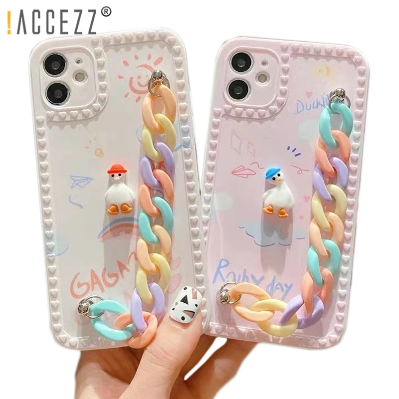 

!ACCEZZ Casing for Samsung A12 A32 A50s A10 A10s A11 A52 A03 A20s A22 A12M Cute goose with colorful hanging chain Phone Case