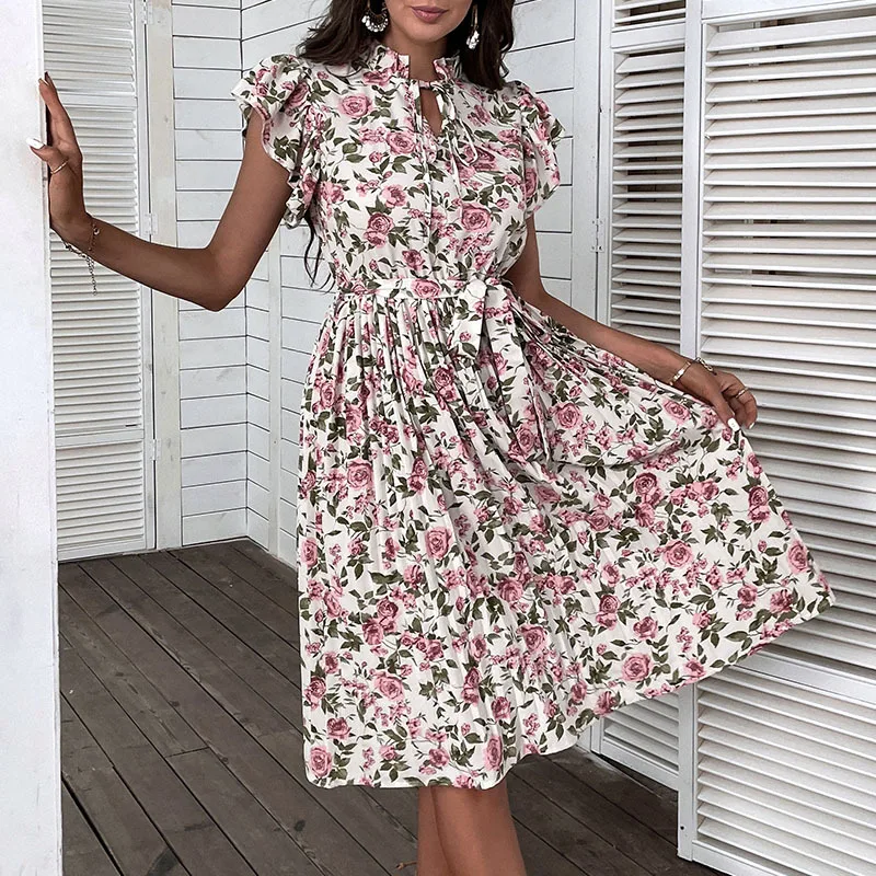 

Dress Vintage Skirt Print Mid Length White Dress