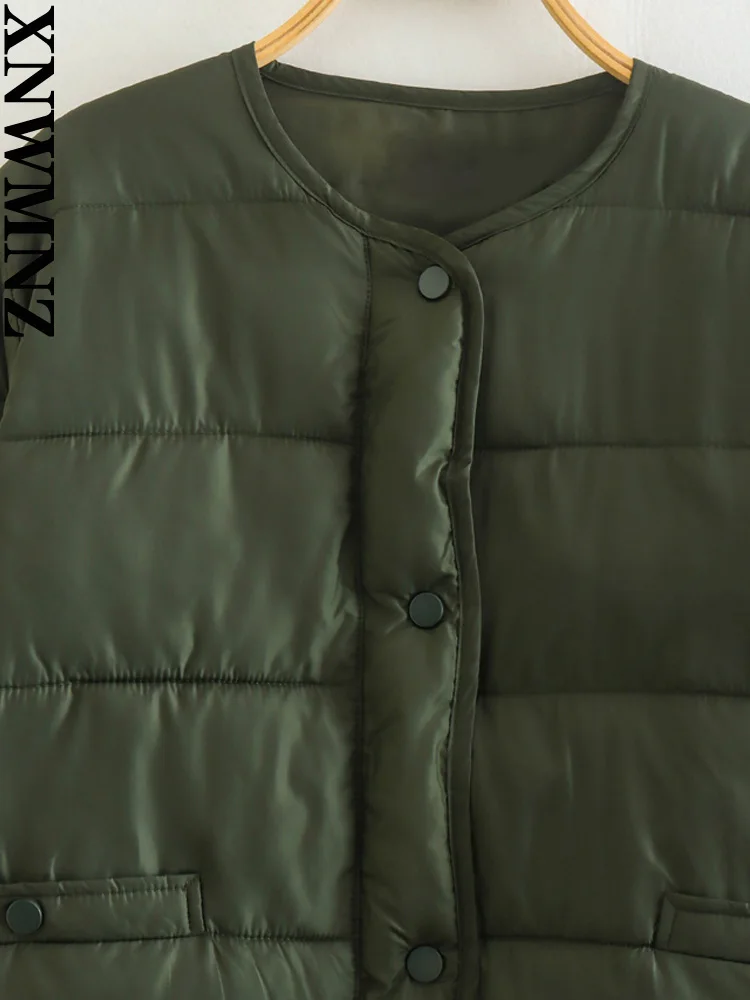 XNWMNZ 2022 Women Fashion Long Sleeve Round Neck Cotton Outerwear Woman Long Sleeve Warm Jacket Casual Female Chic Padded Jacket