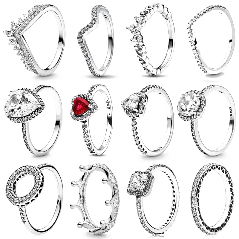 

High quality women's ring 925 sterling silver heart-shaped crown ring elegant and charming crystal ring fashion jewelry gift