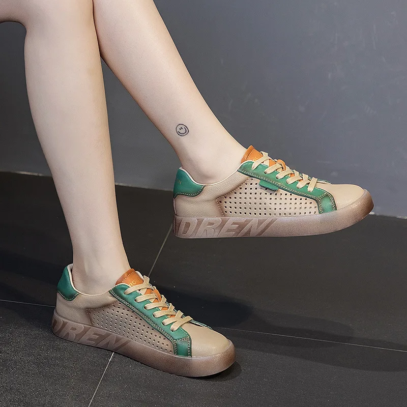 

Кроссовки женские из воловьей кожи, мягкая подошва, дышащие, универсальные, Ретро стиль, плоская подошва, дышащие, белые, на лето