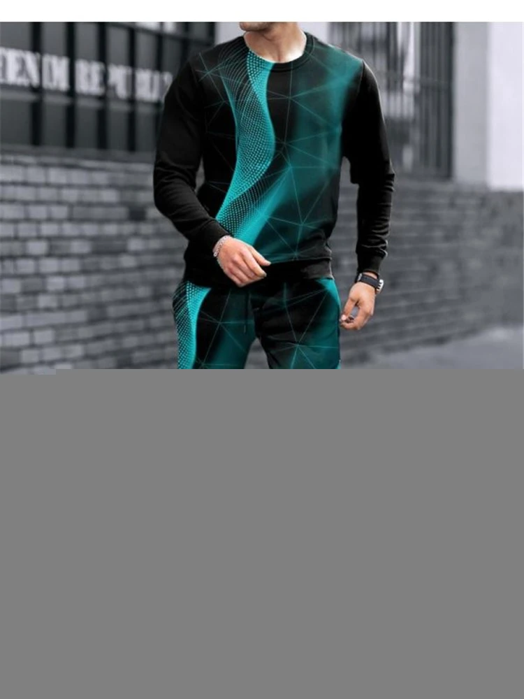 

2022 New 3D Printed Mens T Shirts Suit Long-sleeved Three-dimensional Graphic Casual Trend Fashion T Shirt for Men Two Piece Set