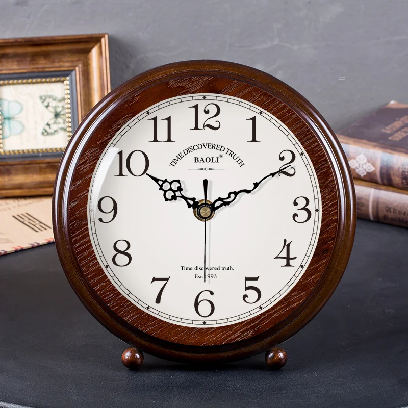 

American Nordic Clock Wood Silent Desktop Desk Clocks Bedroom Watch Living Room Table Decoration Vintage