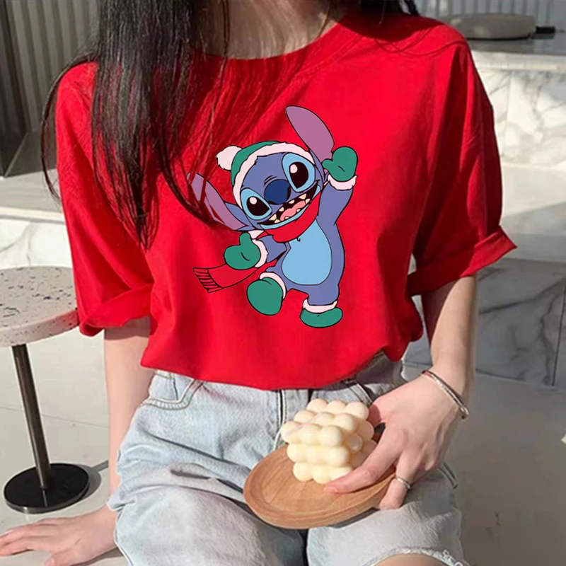 

Black Comfortable Printing All-Match Stitch Disney Kawaii Print T-Shirt Ladies Red Fashion Top Casual O-Neck T-Shirt Women