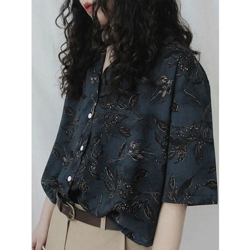 HOUZHOU-camisa Harajuku Vintage para mujer, Blusa de manga corta de estilo callejero de los años 90, blusas elegantes de gran tamaño, cárdigan de moda coreana