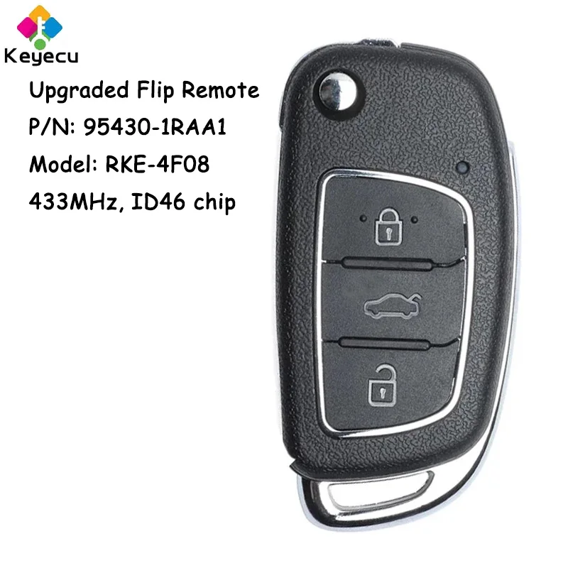 

KEYECU Upgraded Flip Remote Car Key With 3 Buttons 433MHz ID46 Chip for Hyundai Accent 2013 2014 2015 Fob 95430-1RAA1 RKE-4F08