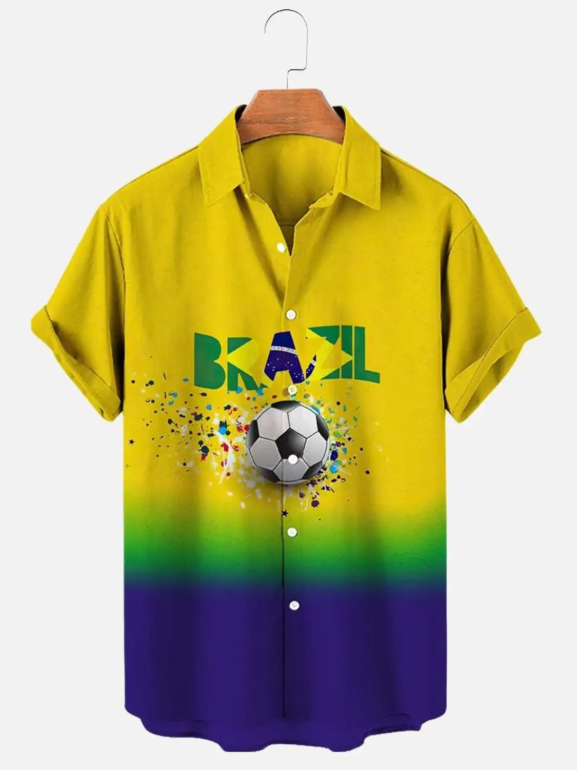 Molilulu Men's Fashion Vintage Clothing  Brazil Print Casual Breathable Short Sleeve Hawaiian Shirtluxury shirt sleeve skull men
