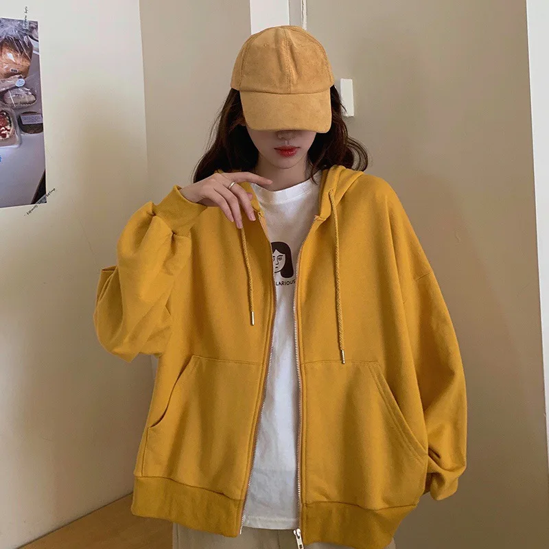 

Autumn Hooded Sweatshirts with Pocket for Women Korean Long Sleeve Vintage Casual Cardigan Y2k Streetwear Zip Up Hoodie Clothes