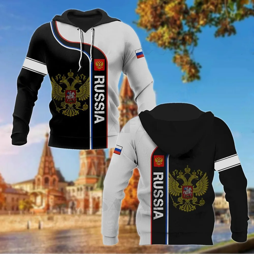 Men's Sweatshirts Russian Flag Print Autumn Pullover Tops Casual Men's Clothing Hooded sweatshirts Vintage Unisex Clothes