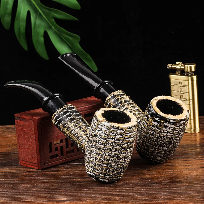 

New 1pcs Hand-made Corn Smoking Pipe large barrel Country Gentleman Corn Cob Tobacco Pipe - Bent Bit 9MM filters