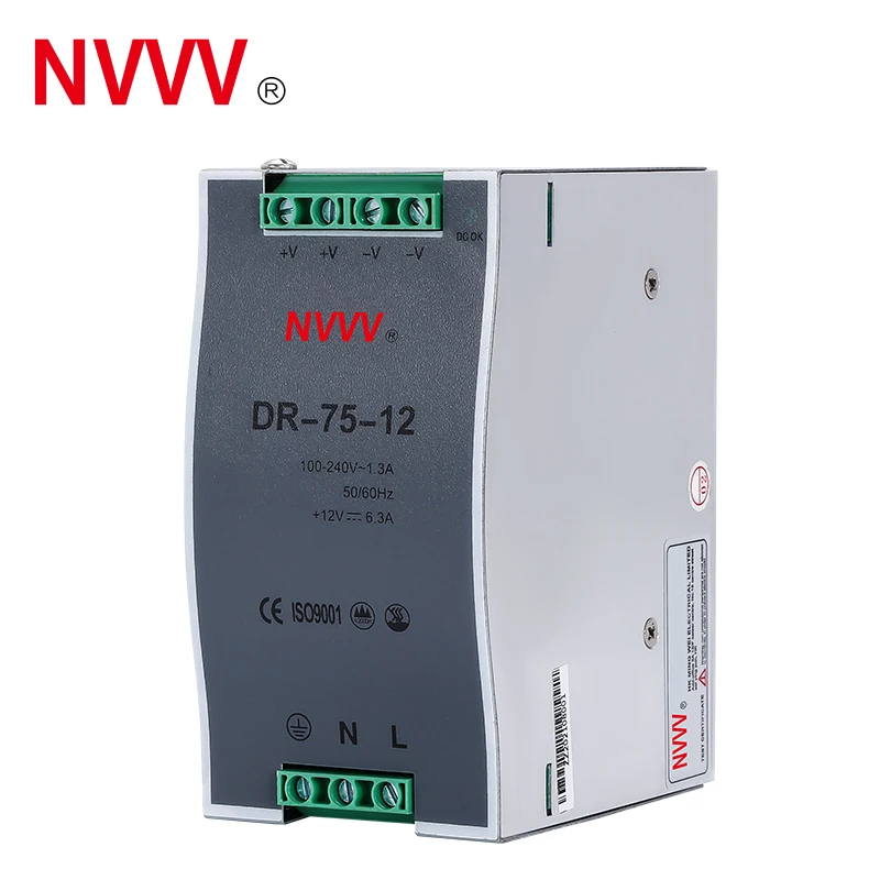 

NVVV DR Series DR-75W Din Rail Power Supply 75W 24V Power Supply 12V 75W 85V-264V AC To DC 12/24V Voltage Stabilizer Transformer