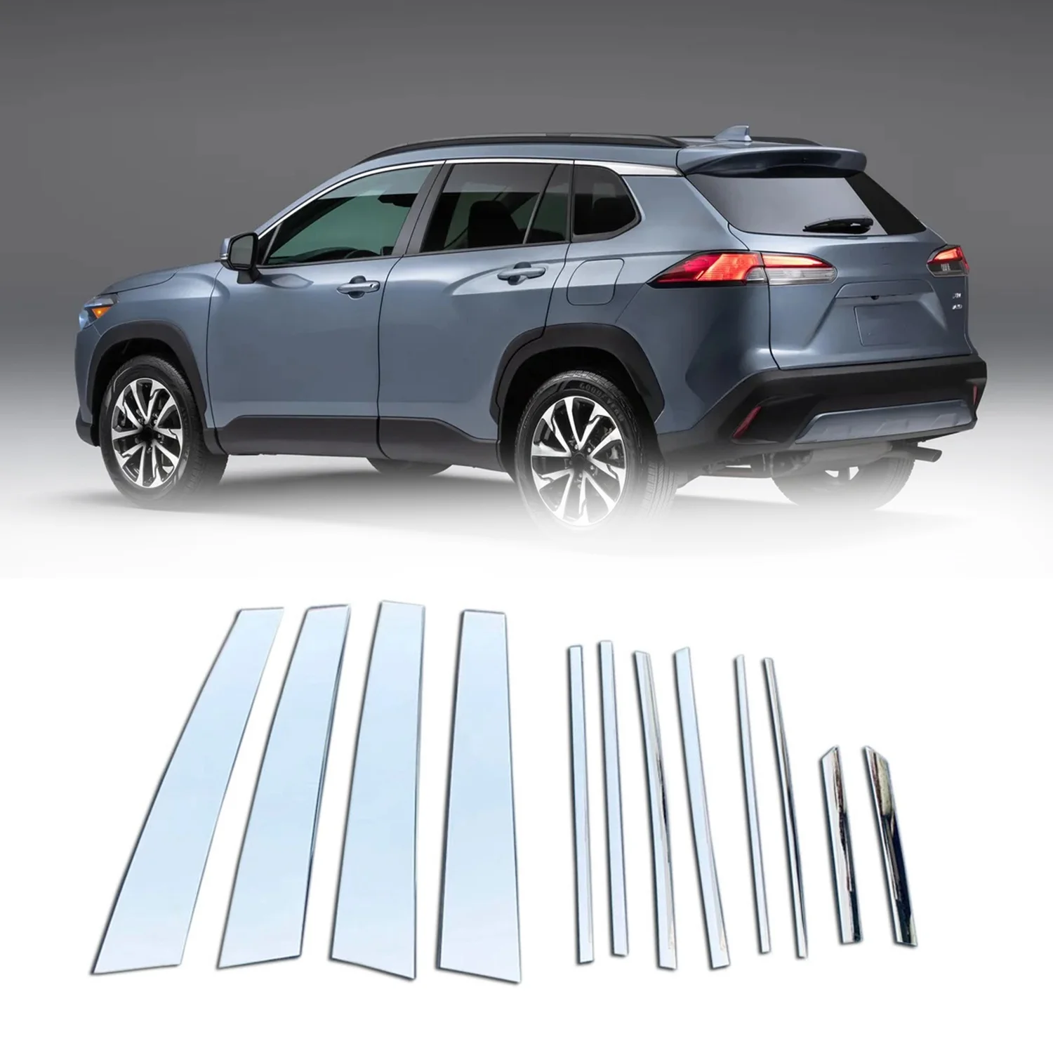 

Car Window Center Pillar Cover Trim for Toyota Corolla Cross 2020 2021 2022 Stainless Steel Windows Post Strips 12Pcs