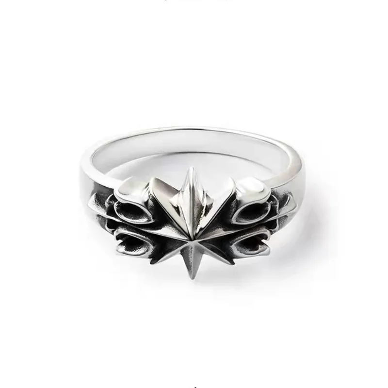 

Original design of six star ring S925 silver vintage personality ring Small design cool wind ring
