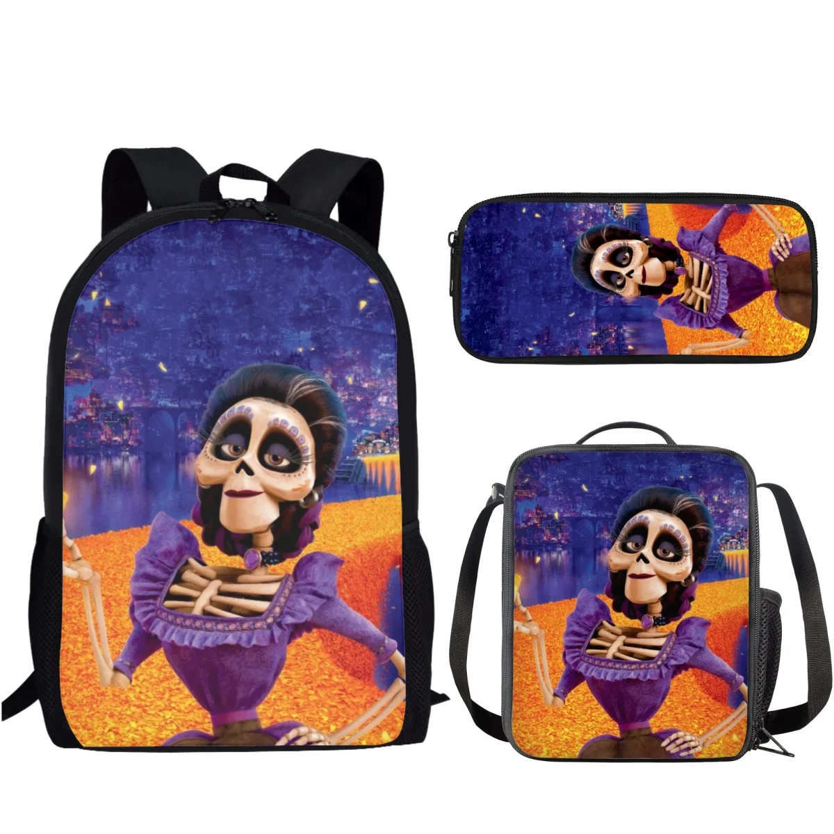 

Belidom Children School Bags Day of the Dead Boys Large Capacity Backpack with Lunch Bag & Pencil Case Book Bag Student Gift