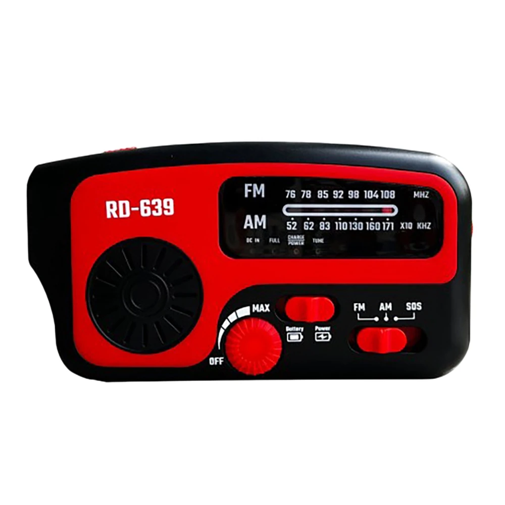 

Solar Hand Crank Radio with Flashlight AM FM Radio SOS Alarm Black-Red
