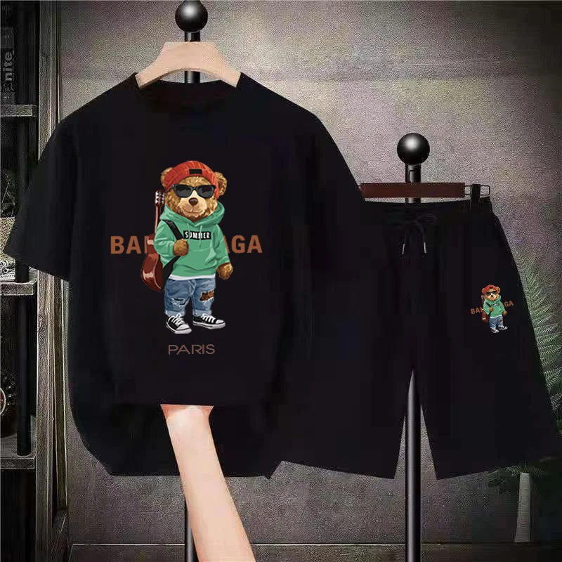 2023 Luxury High Quality Men's And Women's Summer Set Bear Fashion Graphic T-shirt Set Oversized Men's T-shirt Shorts 2 Sets