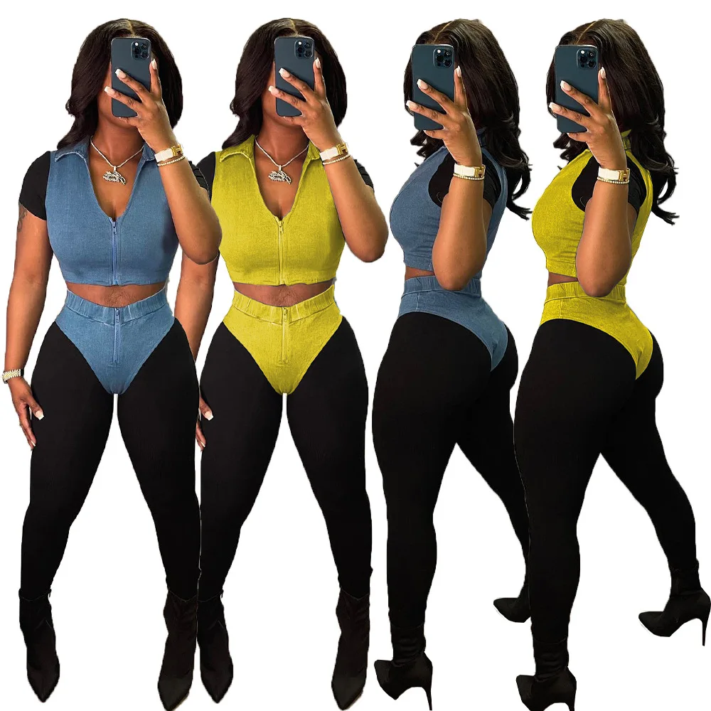 

Summer Sets Womens Outfits 2022 Fashion Womens Sexy Irregular Zip Short Sleeve Cardigan Splicing Pants 2 Piece Summer Set Women