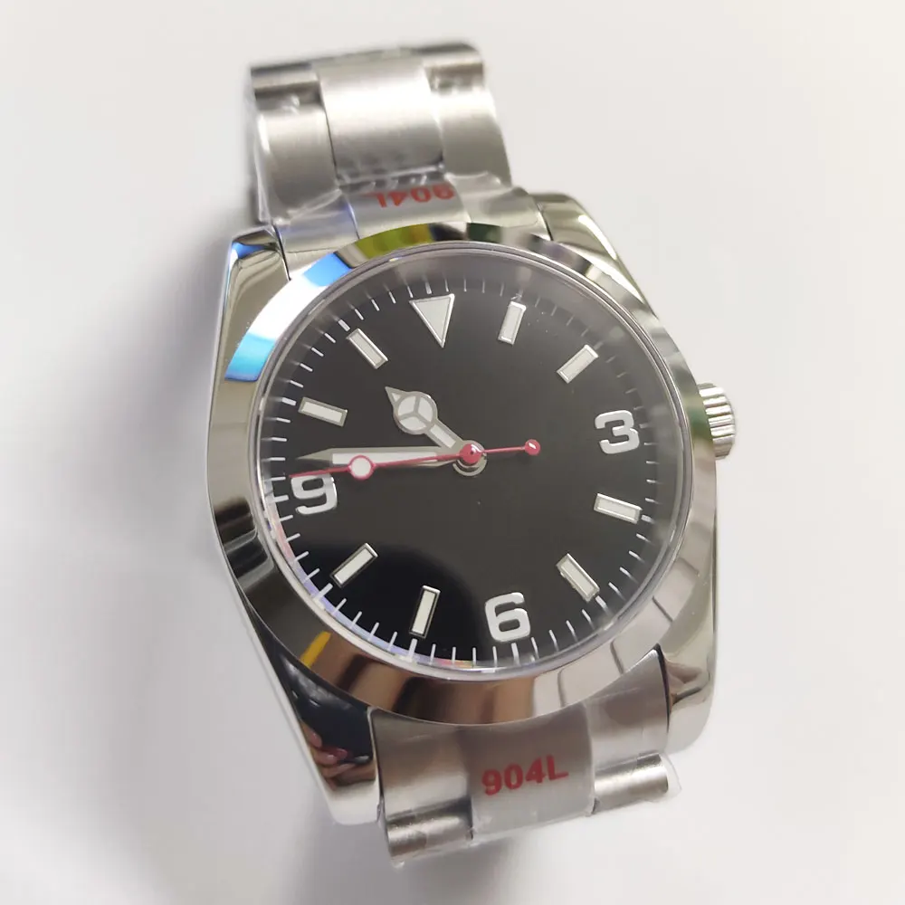 

36mm Black Sterile Dial Mens Automatic Mechanical Watch Oyster Bracelet Luminous Polished NH35A Sapphire Glass Luminou Men's