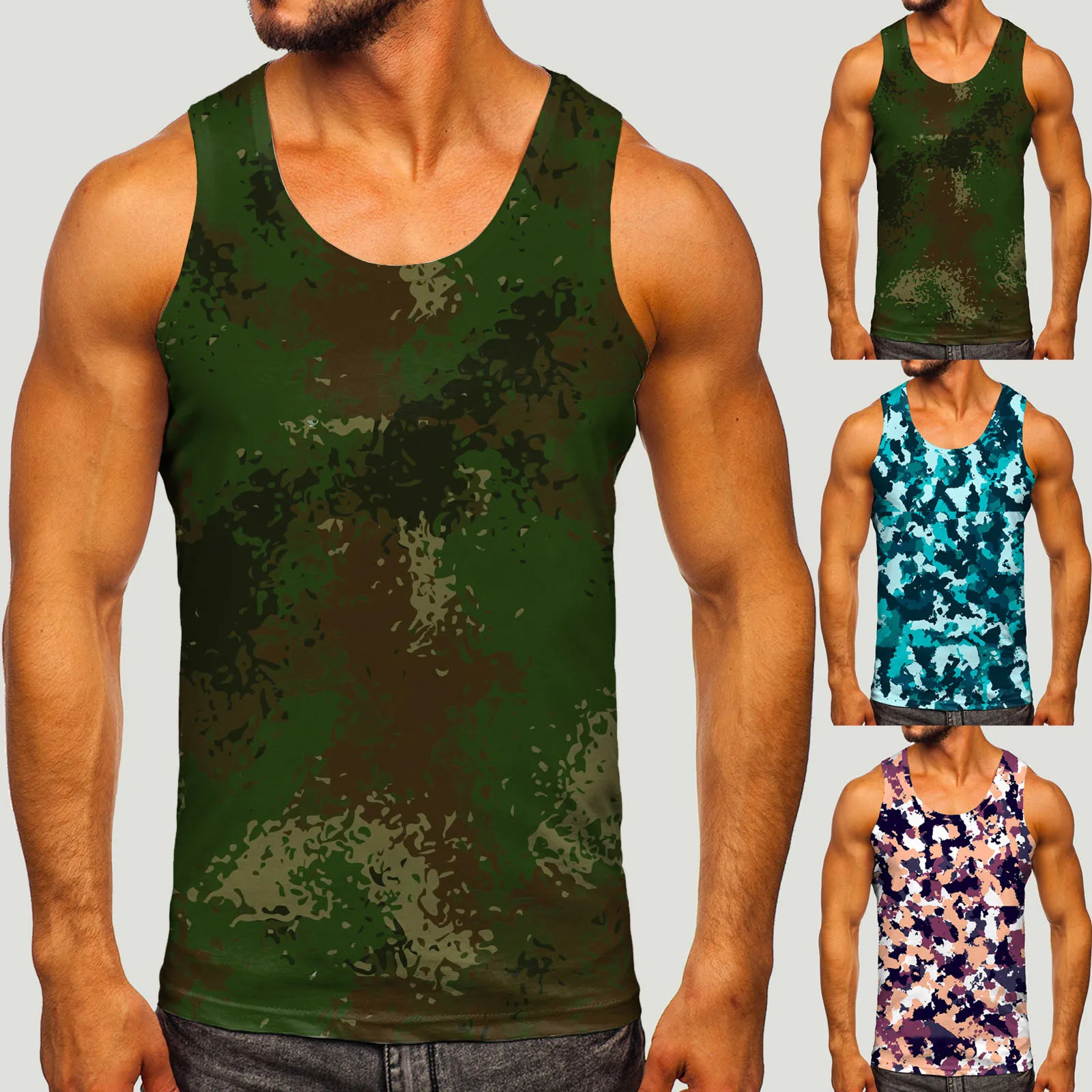 

Майка мужская камуфляжная, дышащая майка для спортзала и бодибилдинга, модная тенниска без рукавов с круглым вырезом, лето