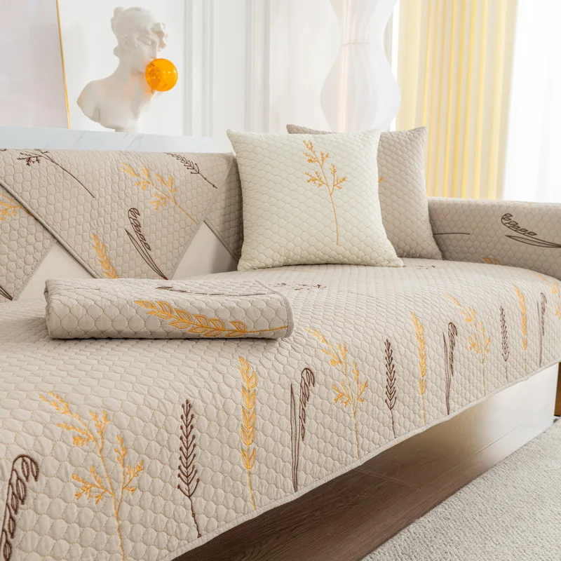 

Luxury Plants Embroidery Sofa Towel Fashion Solid Color High Grade Cotton Sofa Cover Anti-slip Couch Covers for Living Room
