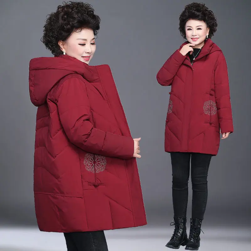 

Women Long Parka Winter New Large Size Down Cotton Jackets Womens Hooded Thick Cotton Coat Warm Loose Casual Coat Pockets Q40