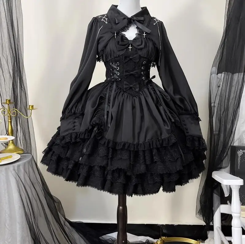 

Cross Badge Original Design Women's Lolita JSK Suspender Dress & Long Sleeve Cape Gothic Punk Style Party Wear