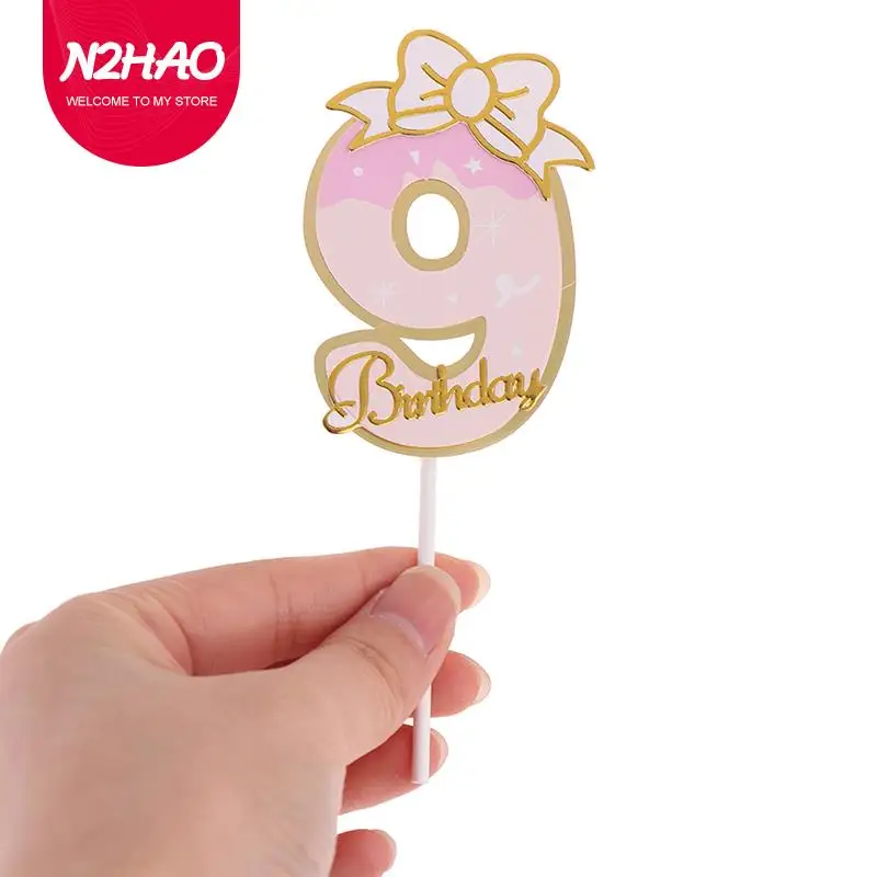 

Birthday Party Cake Number Topper Birthday Party Flower Decoration Kids Girl Boy Arrangement Crown Bow Decoration