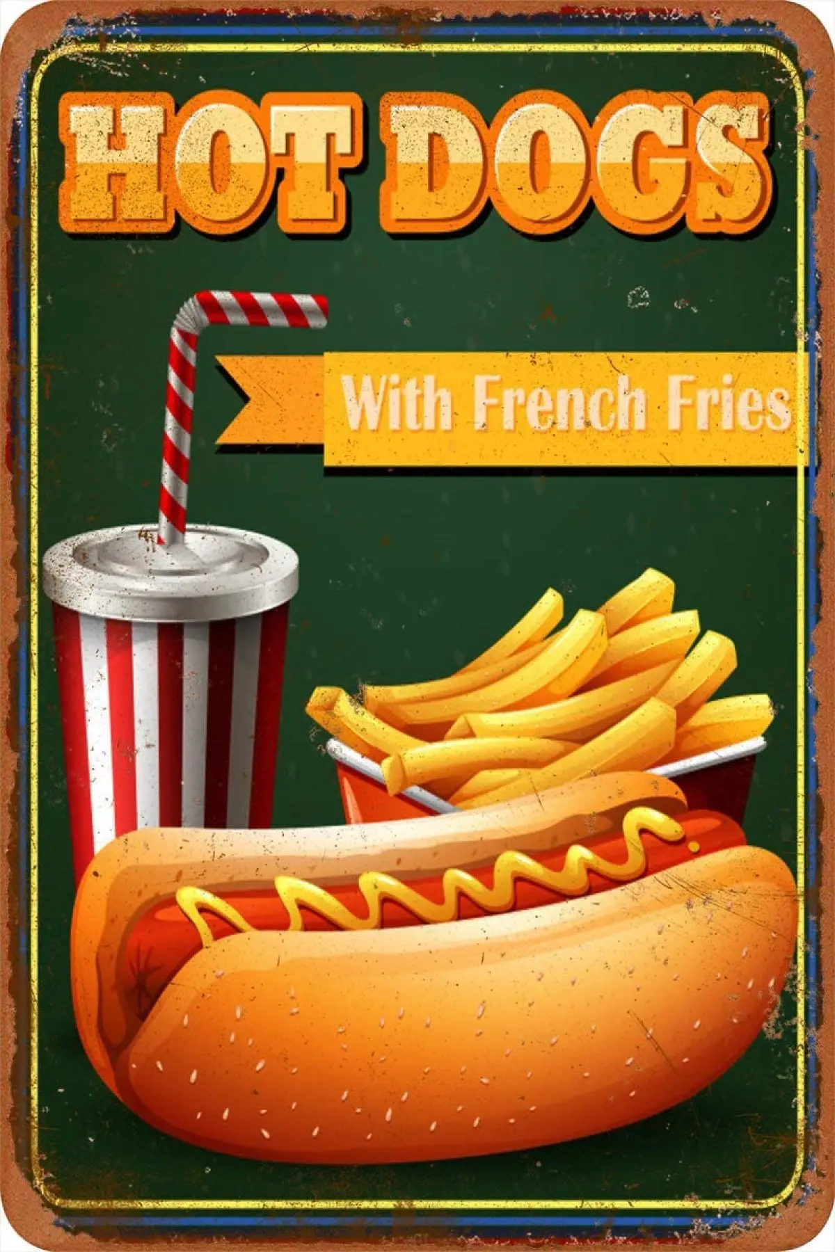 

Burger Fries American Food Menu Vintage Tin Sign Art Iron Painting Rusty Poster Decoration Aluminum plaque