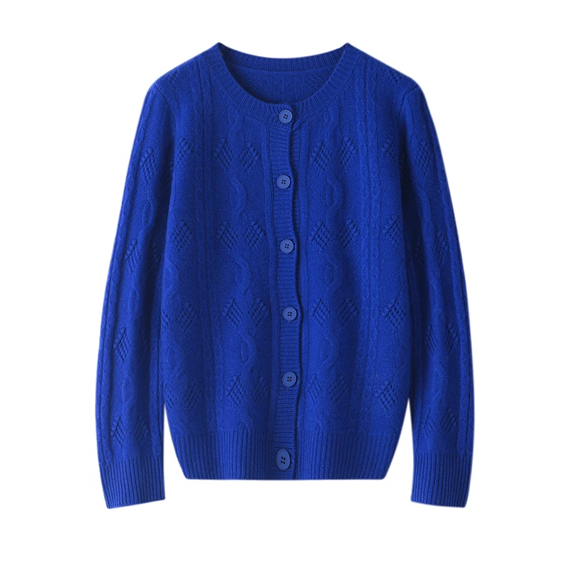 Новинка осенне-зимнего сезона: женский кардиган из 100% чистой шерсти с круглым вырезом, плотной вязки, повседневный, жаккардовый, свободного кроя, для работы и отдыха. (art.: 3920dc3bbcf4e) - 3920dc3bbcf4e