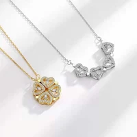 new trendy heart shaped four leaf chover pendant necklace for women fashion creative zircon wedding engagement party jewelry