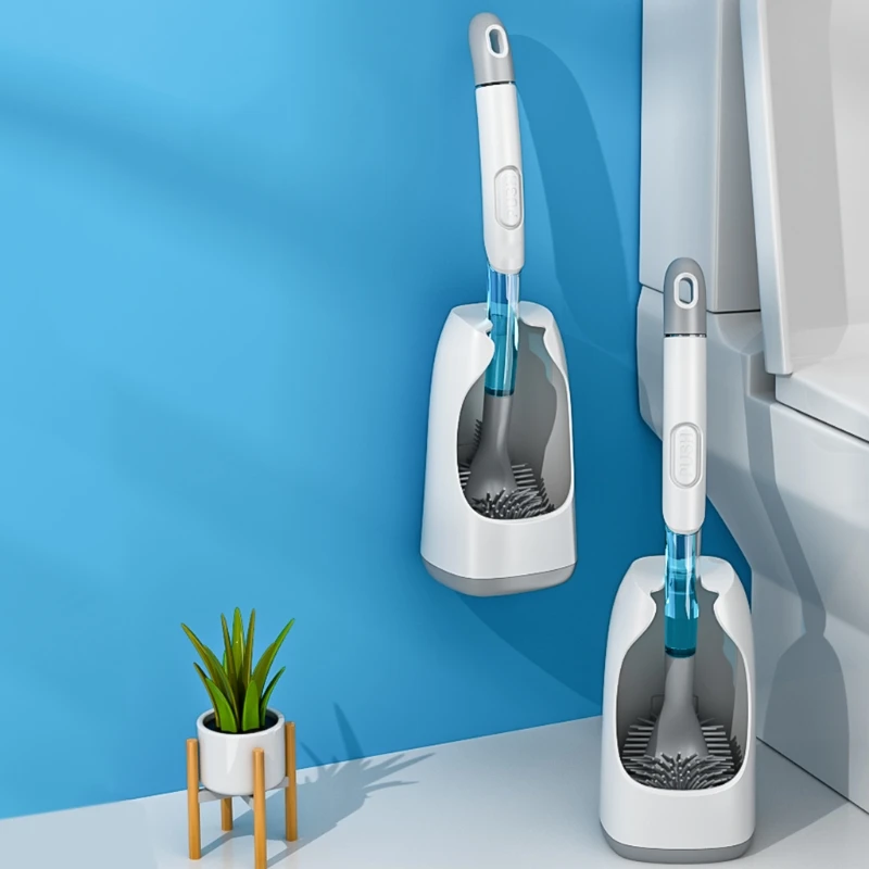

Wall Mounted Cleaning Brush Silicone Toilet Brush and Holder Can Add Toilet Cleaner TPR Soft Bristles Toilet Brush