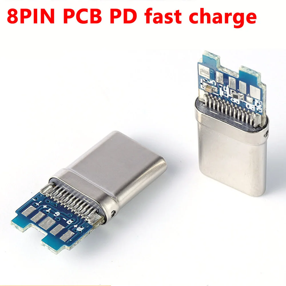 

100pcs 8 Pin USB 3.0 Type C with plate PD fast charging Connector 8Pin male Socket receptacle Through Holes Support PCB Board