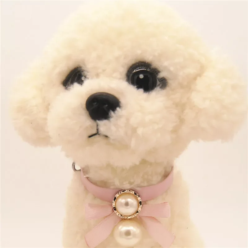 

New in Buckle Leather Pet Collar Bowknot with Bright Big Pearl Necklace Collars for Little Dog Cat Pet Supplies christmas decora