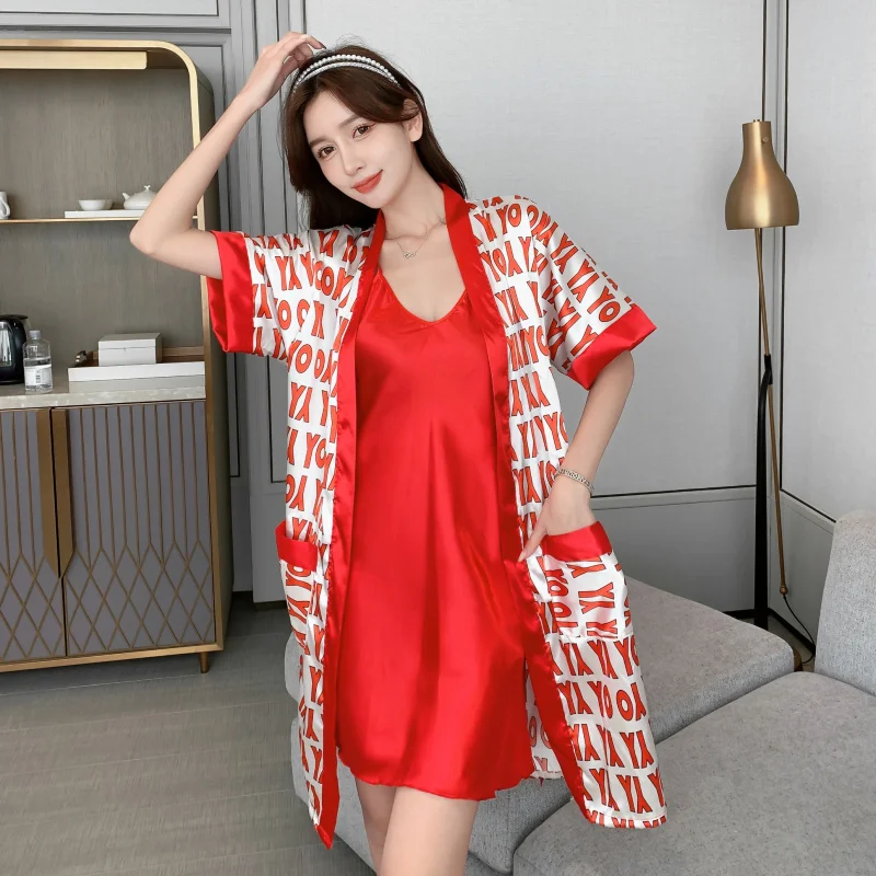 Disney Mickey Casual Women Silk Stain Bathrobe Yellow Bride Bridesmaid Wedding Robe Set Loose Sleepwear Home Clothes Nightwear