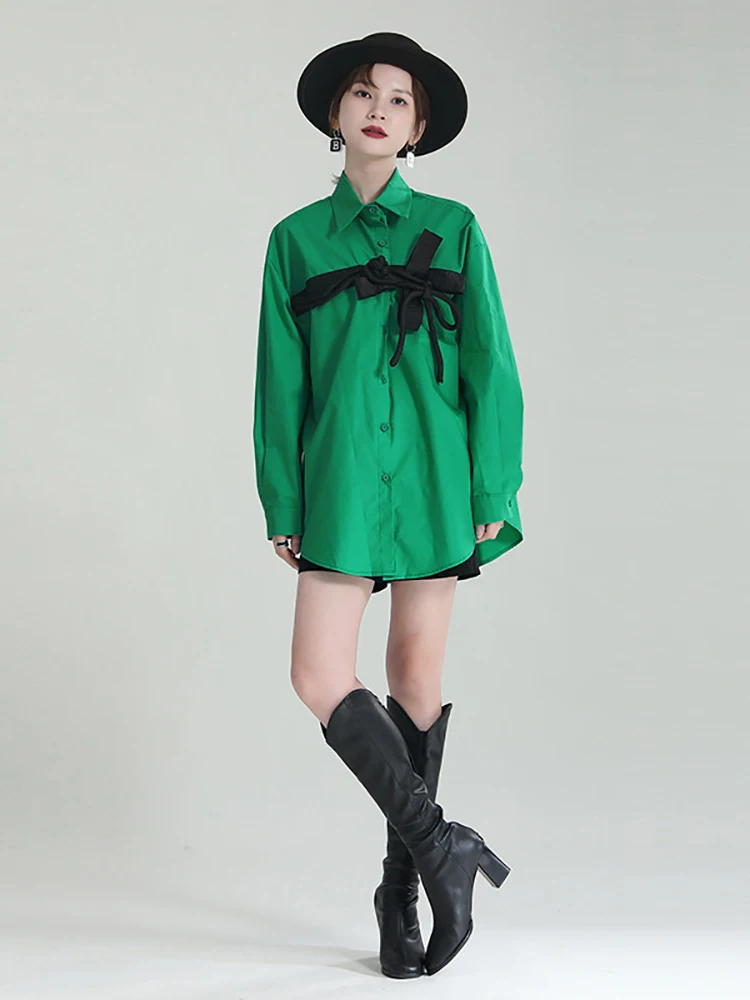 Женская блузка с длинным рукавом воротником лацканами в стиле пэчворк | Рубашки