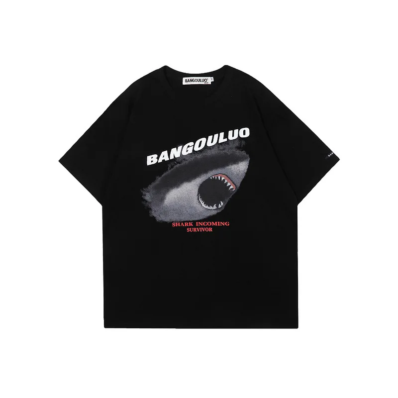 

Penjiag Summer Cotton Men T-shirt Harajuku Cartoon Anime Shark Planet Print Oversized Tees Women Loose Short Sleeve Casual Top