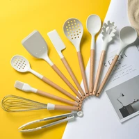 kitchen cooking kitchenware tool silicone utensils with wooden multifunction handle non stick spatula ladle egg beaters shovel