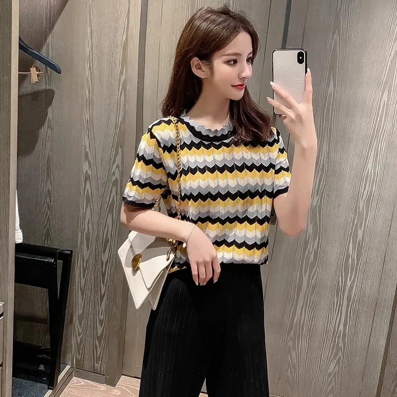 Летний модный Трикотажный костюм из двух предметов Женский Повседневный