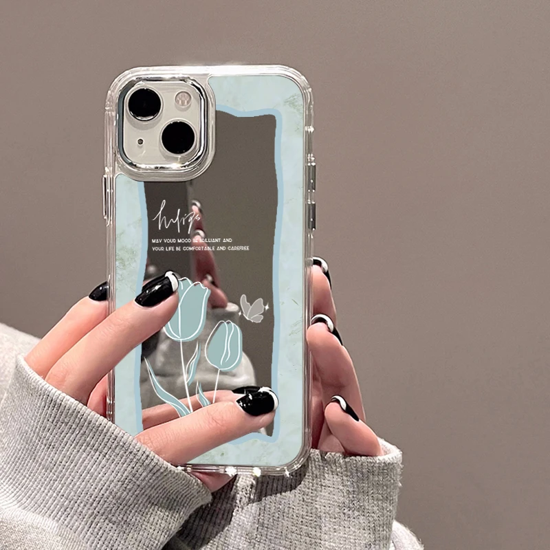

Flower Makeup Mirror Phone Case For iPhone 11 12 13 14 Pro Max XR X XS Max 11Pro Max Cases Hard PC Acrylic Protection Back Cover